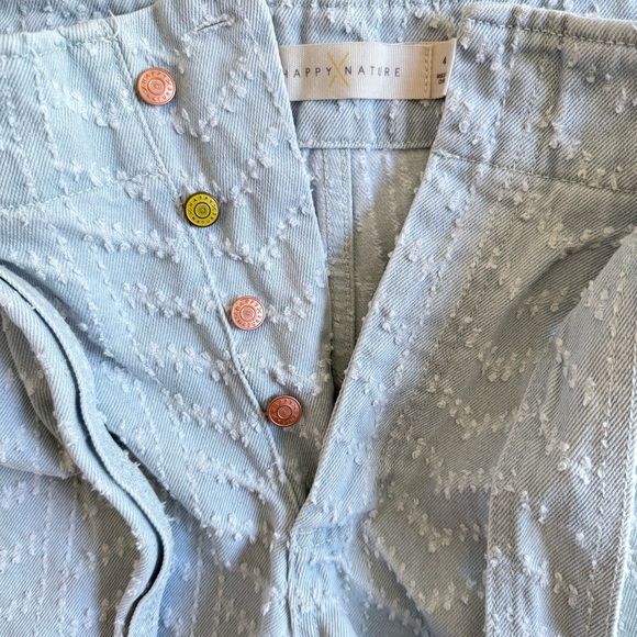 HAPPY NATURE Kate Hudson Light Denim Chevron High  Waist Shorts 4 - Picture 10 of 11